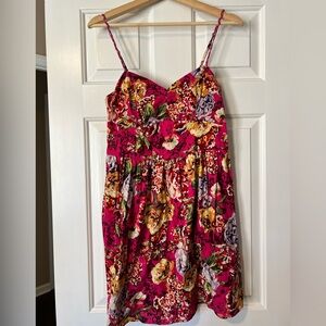 Floral Pink Spaghetti Strap Dress with pockets